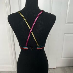 La Blanca Strappy Rainbow Embroidered Swim Bra Size 12